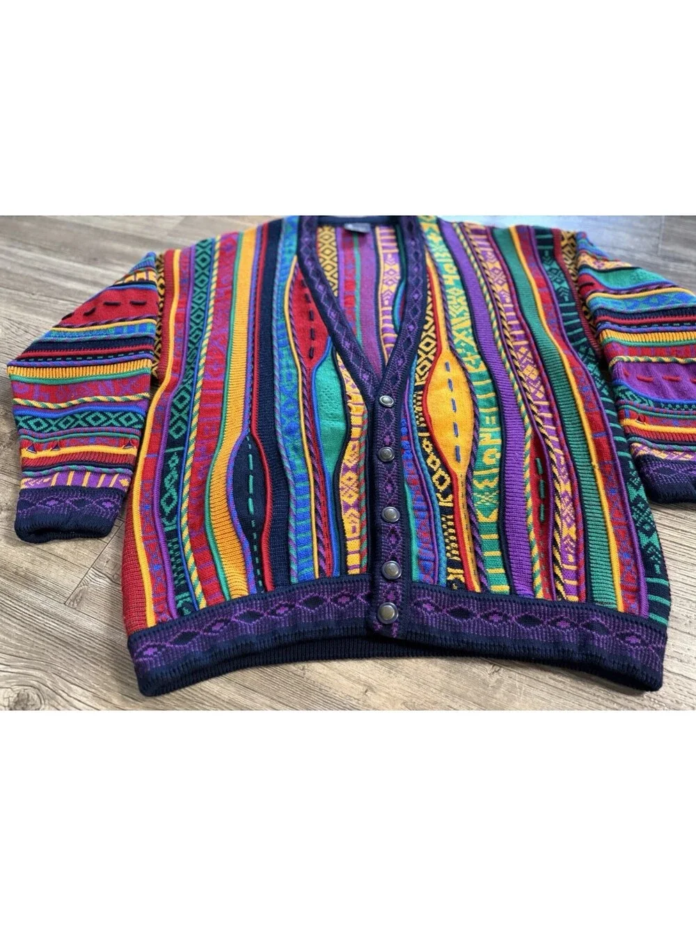 vintage Emaroo Australia 3D rainbow cardigan COOGI style Aztec Pattern Sz XL